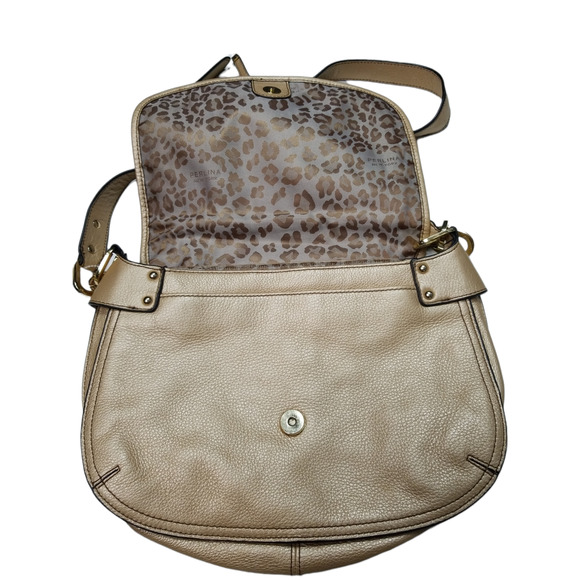 Perlina Leather Light Gold Shoulder Saddle Bag - Picture 3 of 6